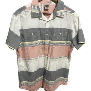 Hang Ten Color Block Pastel Short Cotton Sleeve Button Up Shirt Size Large